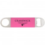 Custom Printed 1 1/2" x 7" Pink/Black Bottle Opener with Silicone Grip