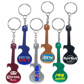 Guitar Shaped Aluminum Bottle Opener w/Key Chain with Logo