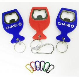 Wine Cup Shape Bottle Opener w/Split Key Ring & Carabiner with Logo