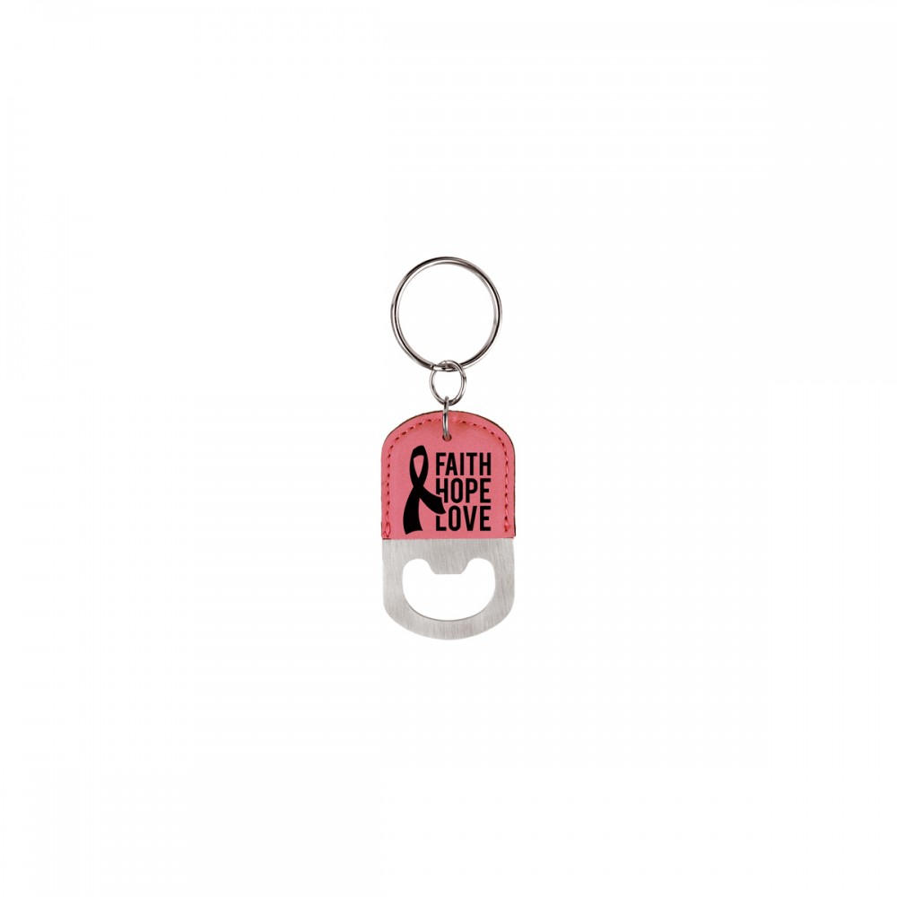 Personalized Pink Oval Leatherette Bottle Opener Keychain