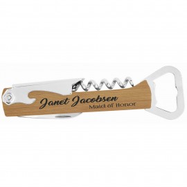 Personalized Bamboo Laser Engraved Leatherette Wine Bottle Opener
