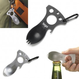 Customized 4" Multi-Functional Stainless Spoon/Bottle Opener Carabiner Keychain
