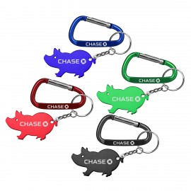 Logo Branded Jumbo Size Pig Shape Aluminum Bottle Opener w/Split Key Ring & 7 Cm Carabiner