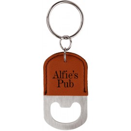 1.5" x 2.5" - Leatherette Bottle Opener Keychains with Logo