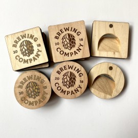 Logo Branded 2.5" x 2.5" Wood Bottle Opener Magnets