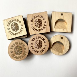 Promotional 2.5" x 2.5" Wood Bottle Opener Magnets  Promotional 2.5" x 2.5" Wood Bottle Opener Magnets