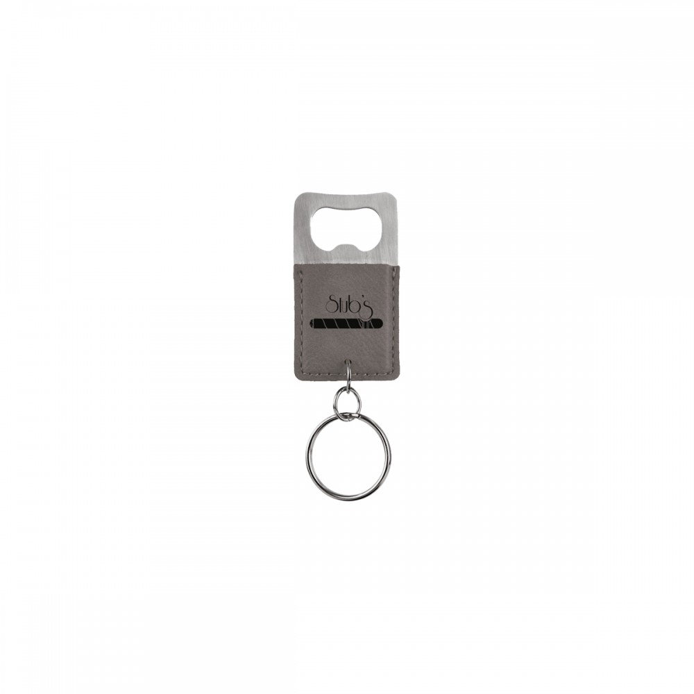Gray Rectangle Leatherette Bottle Opener Keychain with Logo