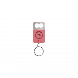 Promotional Pink Rectangle Leatherette Bottle Opener Keychain