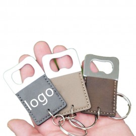 Rectangle Leather Bottle Opener With Key Ring with Logo  Rectangle Leather Bottle Opener With Key Ring with Logo