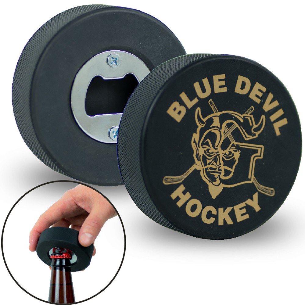 Hockey Puck Bottle Opener with Logo