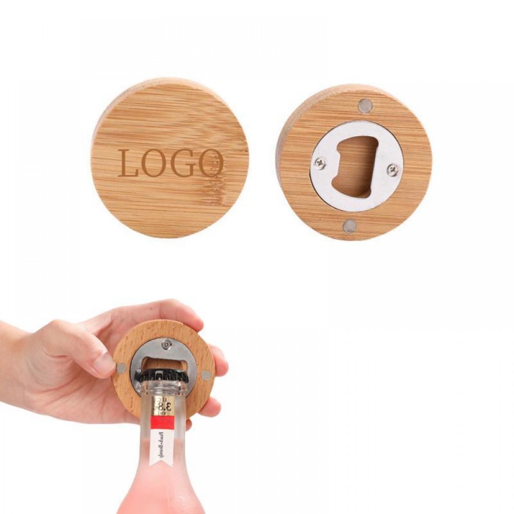 Round Bamboo Magnetic Opener with Logo