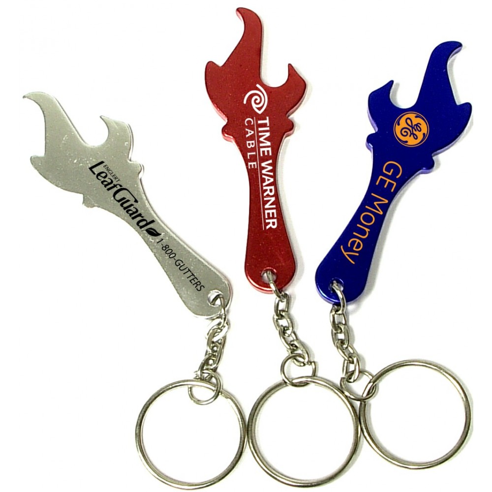 Torch & Flame Shape Aluminum Bottle Opener w/ Key Chain (Large Quantities) with Logo