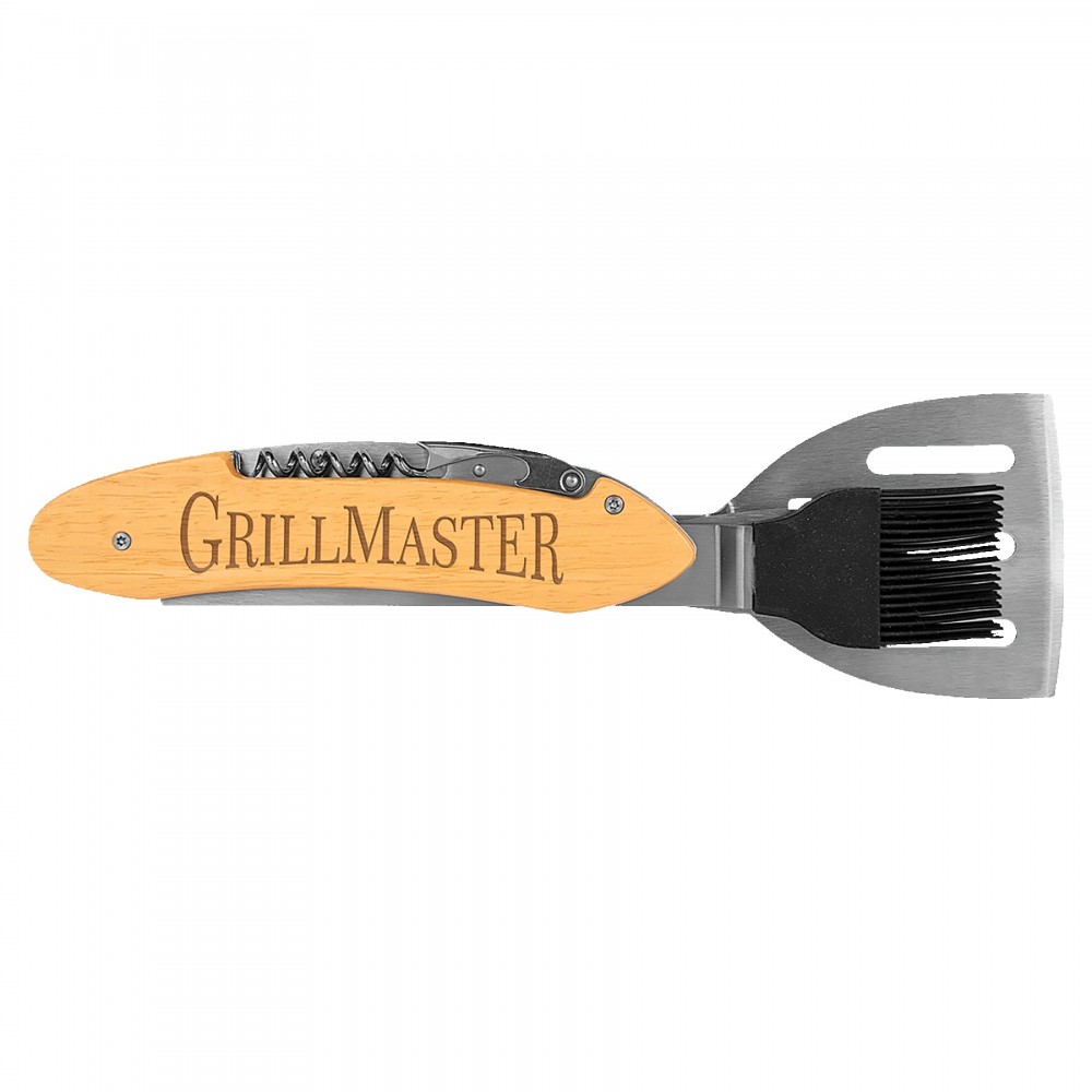 11 1/2" Wood 5-in-1 BBQ Tool with Logo
