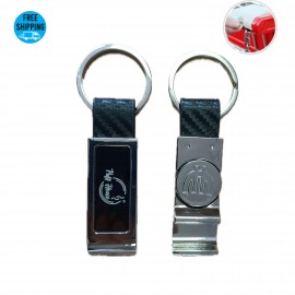 Metal Shopping Trolley Token Bottle Opener Leather Keychain with Logo