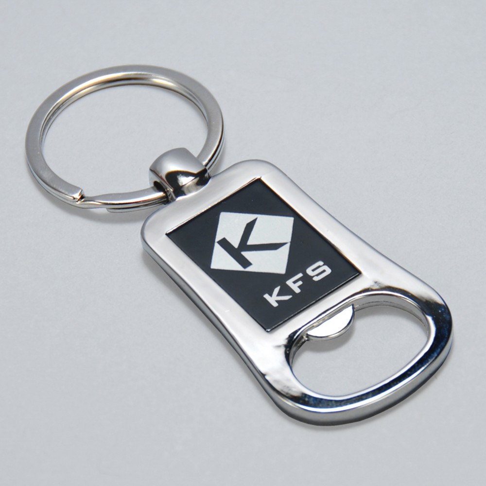 Silver and Black Lasered Bottle Opener Keychain Custom Imprinted Silver and Black Lasered Bottle Opener Keychain Custom Imprinted