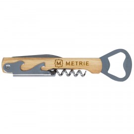 Wood Bottle Opener - Bottle Opener/Corkscrew Combo with Logo