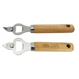 Combo Bottle/Can Opener w/Bamboo Handle with Logo