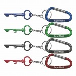 Logo Branded Key Shaped Aluminum Bottle Opener w/Key Chain & 7 Cm Carabiner