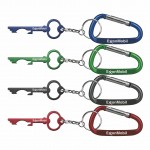 Custom Key Shaped Aluminum Bottle Opener w/Key Chain & 7 Cm Carabiner