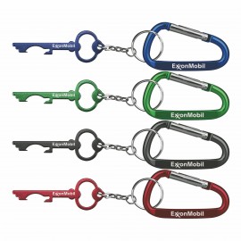 Logo Branded Key Shaped Aluminum Bottle Opener w/Key Chain & 7 Cm Carabiner