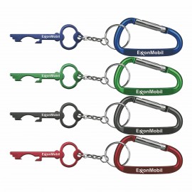 Custom Key Shaped Aluminum Bottle Opener w/Key Chain & 7 Cm Carabiner