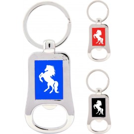 2 1/8" Silver/Black Laserable Bottle Opener Keychain with Logo