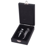 Veneto Wine Gift Set with Wine Opener, Stopper and Black Wooden Case with Logo