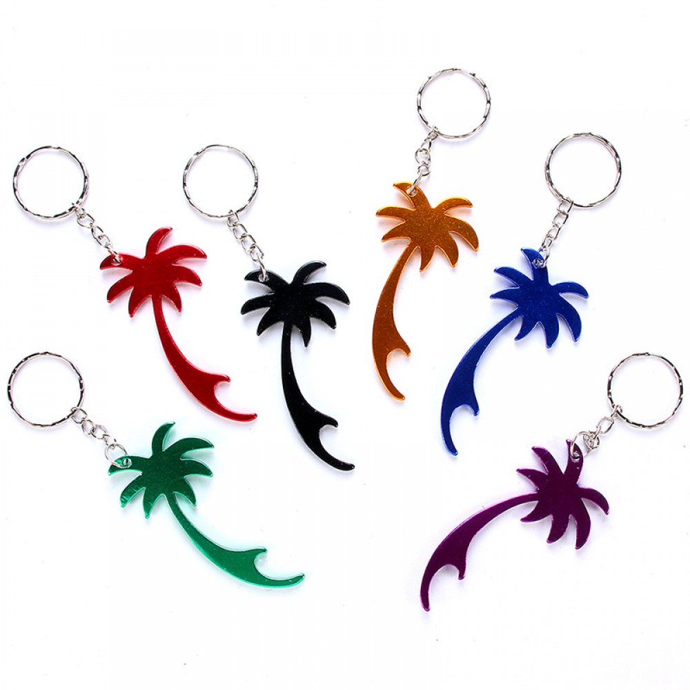 Coconut Palm Tree Bottle Opener Keychain with Logo