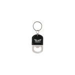 Black/Silver Oval Leatherette Bottle Opener Keychain with Logo