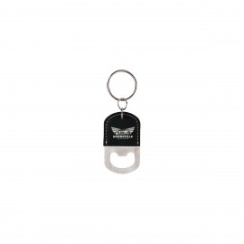 Black/Silver Oval Leatherette Bottle Opener Keychain with Logo  Black/Silver Oval Leatherette Bottle Opener Keychain with Logo