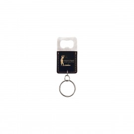 Black/Gold Rectangle Leatherette Bottle Opener Keychain with Logo