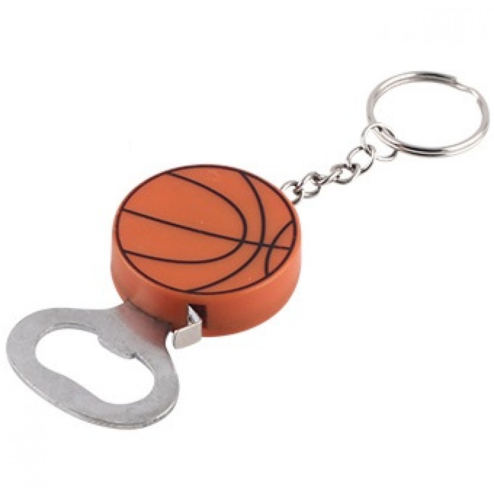 Logo Branded Basketball Shape Tape Measure Bottle Opener Keychain