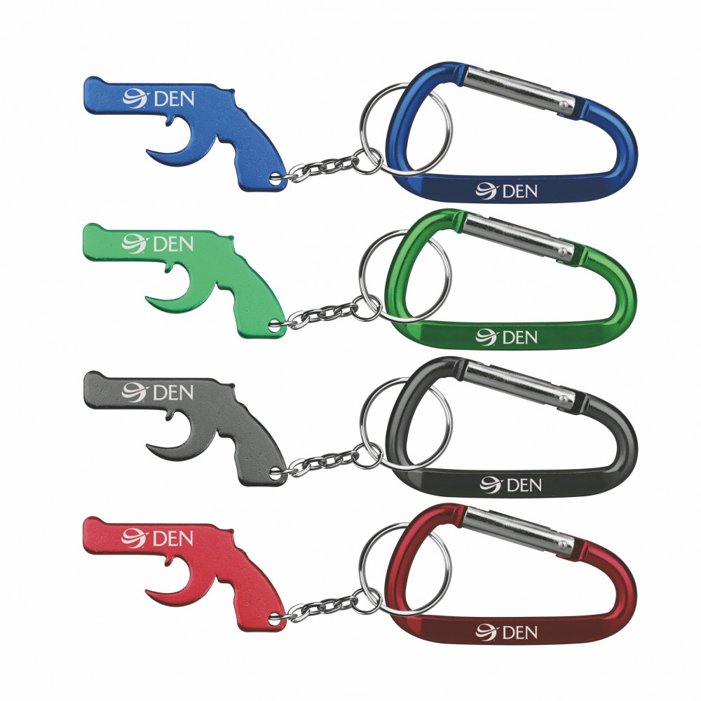 Logo Branded Gun Shape Bottle Opener w/Key Chain & 7 Cm Carabiner