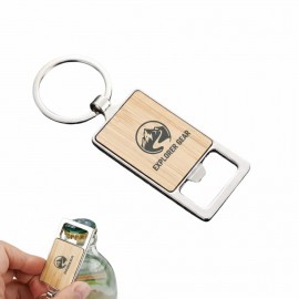 Rectangular Bamboo Bottle Opener Key Tag with Logo