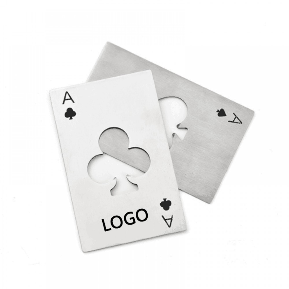 Promotional Stainless Steel Poker Playing Card w/Bottle Opener