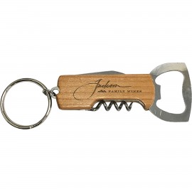 Logo Branded Wood Bottle Opener: Keychain Bottle Opener/Corkscrew Combo