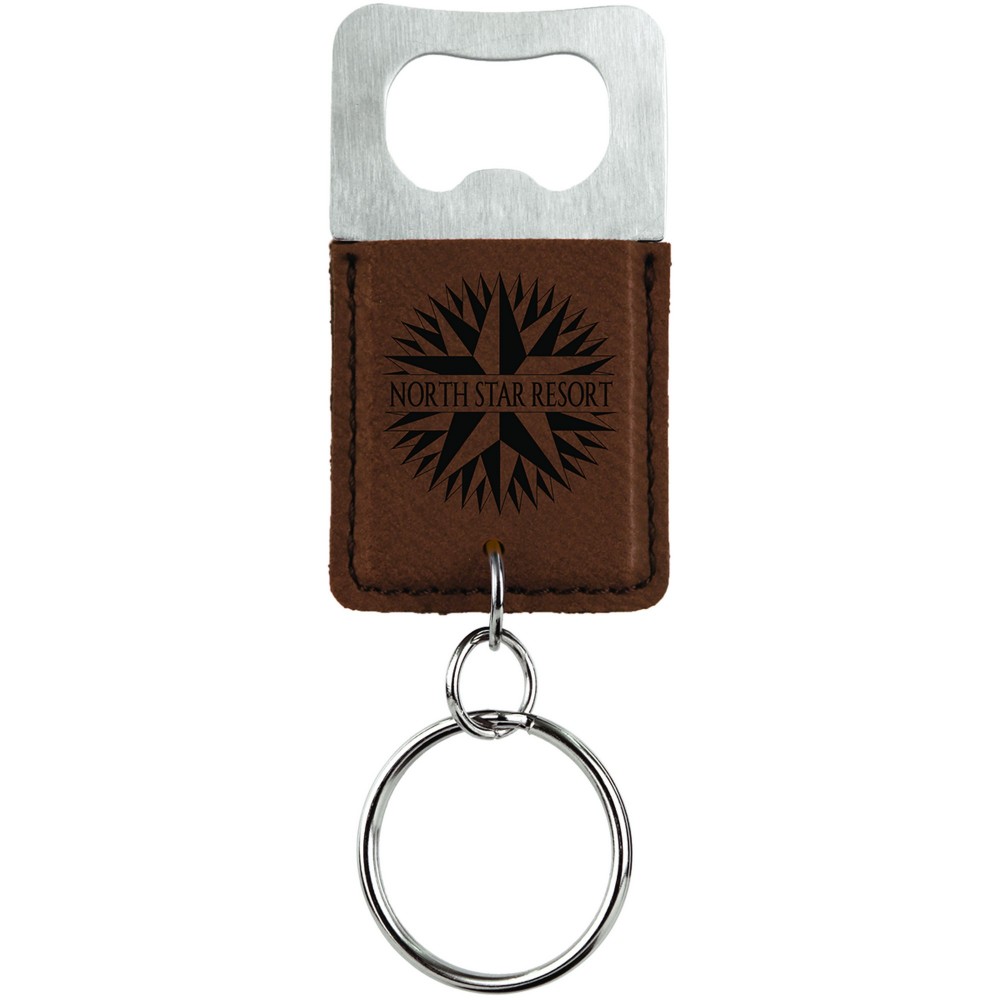 2.75x1.5 Dark Brown Leatherette Bottle Opener Keychain Custom Imprinted 2.75x1.5 Dark Brown Leatherette Bottle Opener Keychain Custom Imprinted