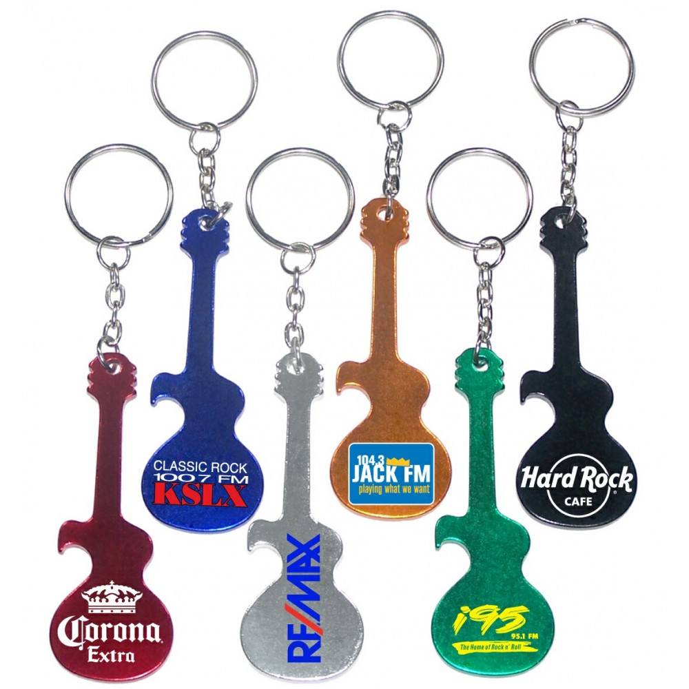 Guitar Shaped Bottle Opener with Key Chain (Large Quantities) with Logo