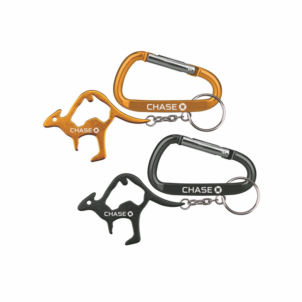 Kangaroo Shaped Bottle Opener w/Key Chain & 7 Cm Carabiner with Logo Kangaroo Shaped Bottle Opener w/Key Chain & 7 Cm Carabiner with Logo