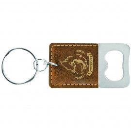 Custom Imprinted 2.75x1.5" Rustic/Gold Leatherette Bottle Opener Keychain