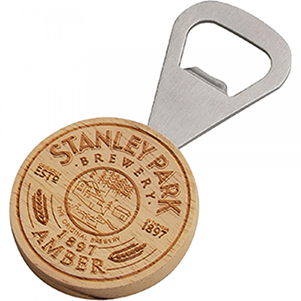 Wood Bottle Opener - Round Handle with Logo
