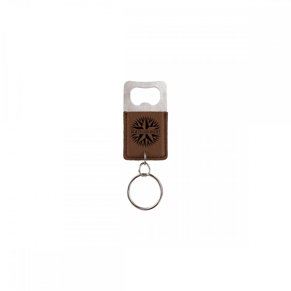Dark Brown Rectangle Leatherette Bottle Opener Keychain with Logo