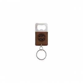Dark Brown Rectangle Leatherette Bottle Opener Keychain with Logo