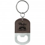 Custom Imprinted 2.5x1.5 Gray Leatherette Bottle Opener Keychain