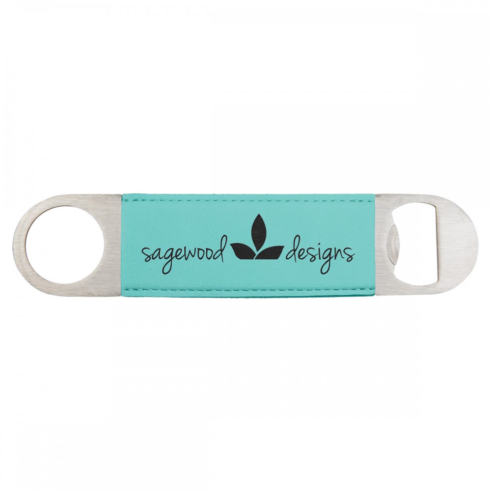 Teal Leatherette Bottle Opener with Logo