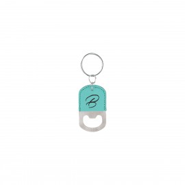Teal Oval Leatherette Bottle Opener Keychain with Logo  Teal Oval Leatherette Bottle Opener Keychain with Logo