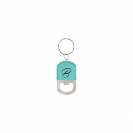 Teal Oval Leatherette Bottle Opener Keychain with Logo