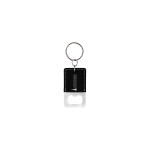 Black/Silver Rectangle Leatherette Bottle Opener Keychain with Logo