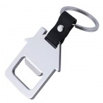 Zinc Alloy House Opener Keychain w/ Leather Strap with Logo