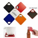 2 In 1 Square Non-slip Heat Resistant Coaster With Beverage Bottle Opener with Logo